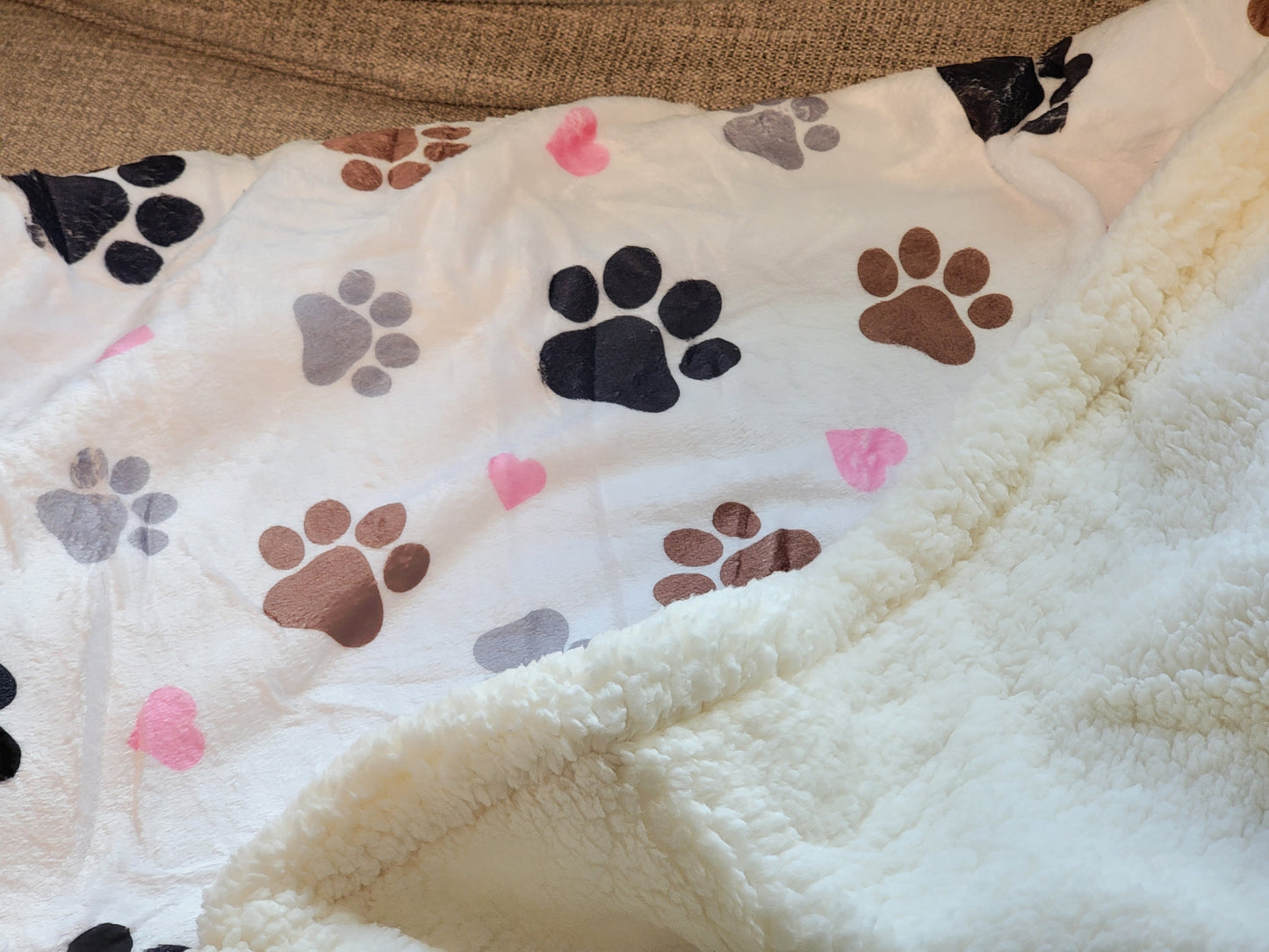 Oversized Sherpa Lined Pet Blanket Paw Print 40" x 60"