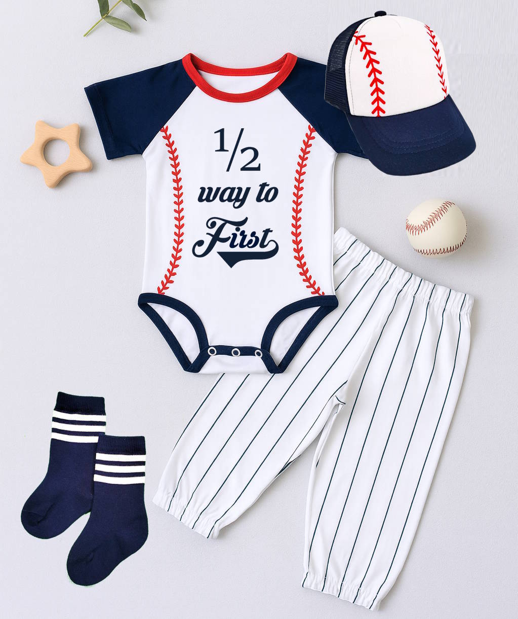 1/2 Way To First 6 Month Baseball Birthday Outfit