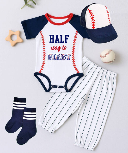 Half Way To First 6 Month Baseball Birthday Outfit