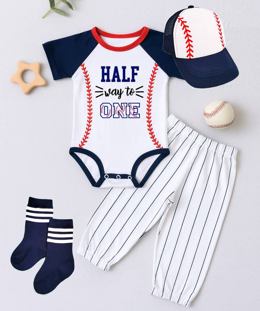 Half Way To One 6 Month Baseball Birthday Outfit