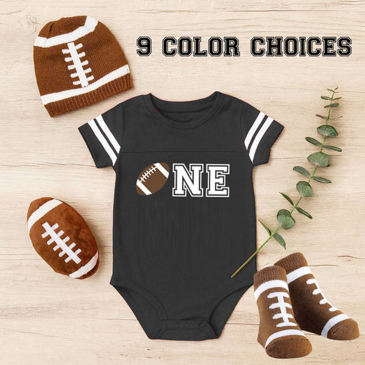 First Year Down Touchdown-Ready First Birthday Outfit – “ONE” Football Bodysuit