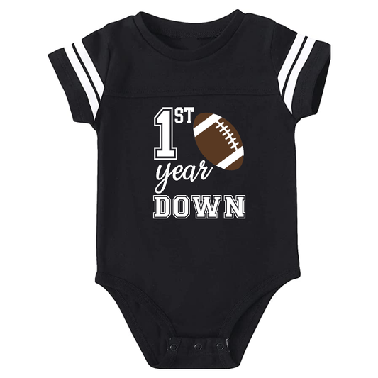 First Year Down 1st Birthday Football Jersey Outfit