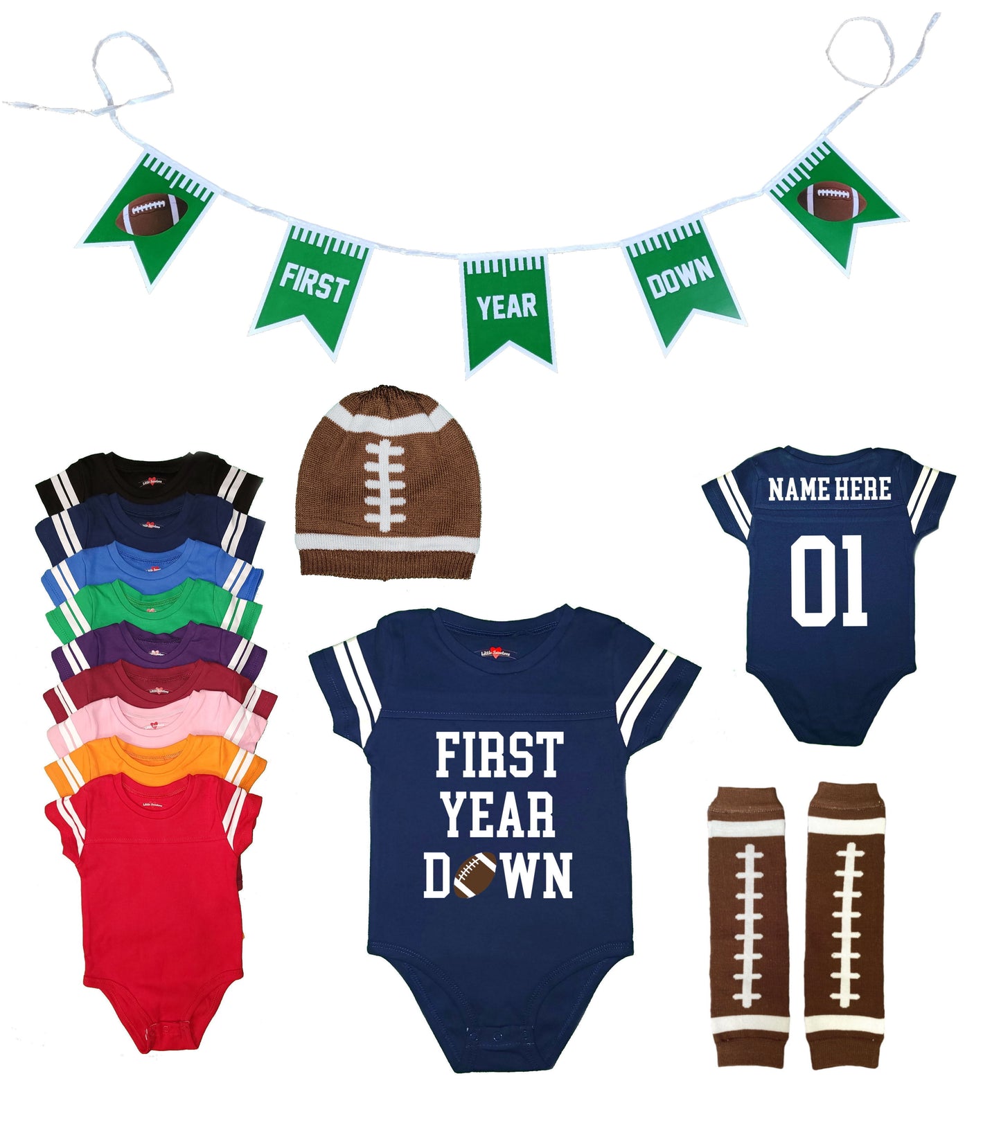 First Year Down 1st Birthday Football Jersey Outfit