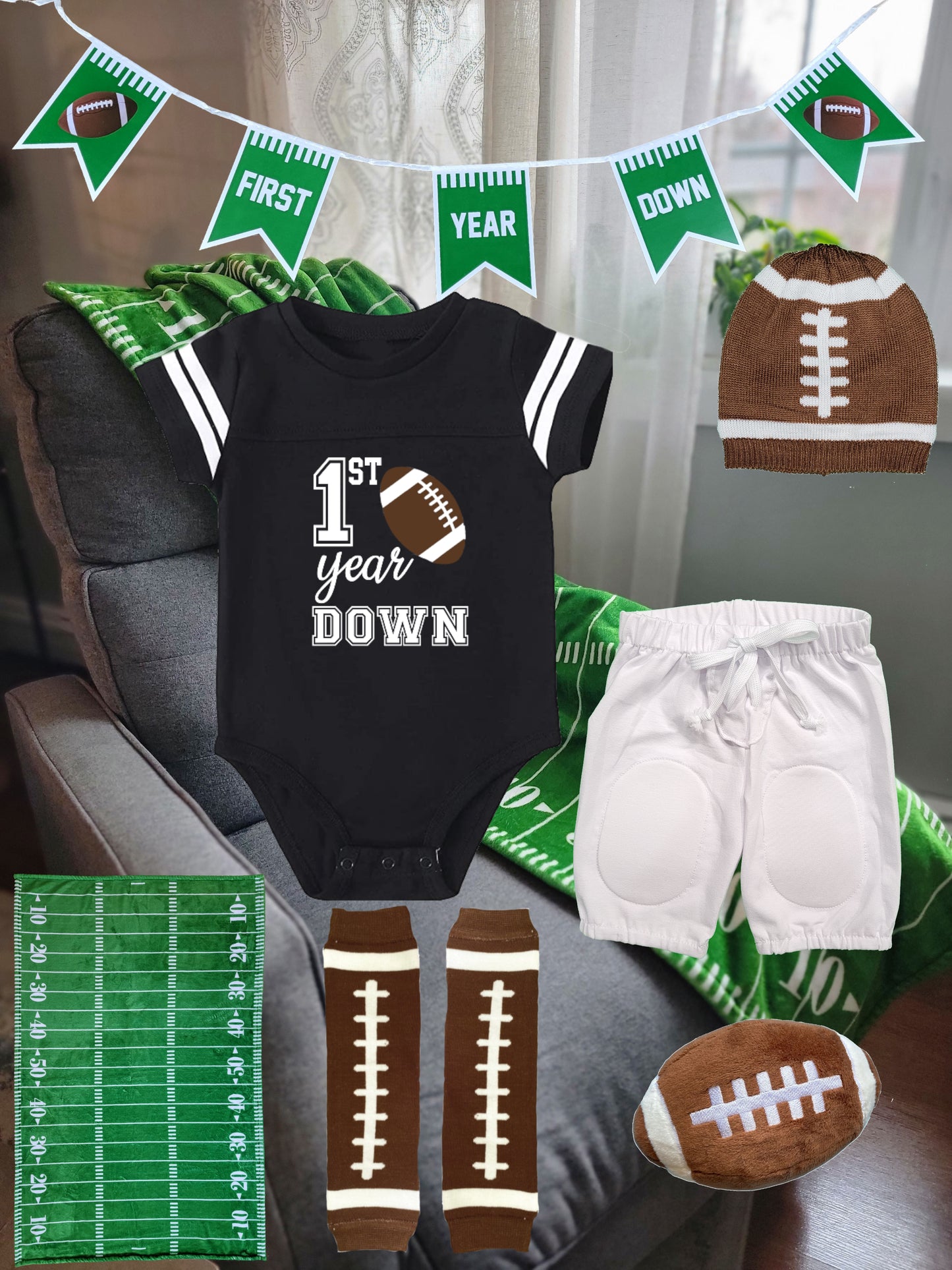 First Year Down 1st Birthday Football Jersey Outfit