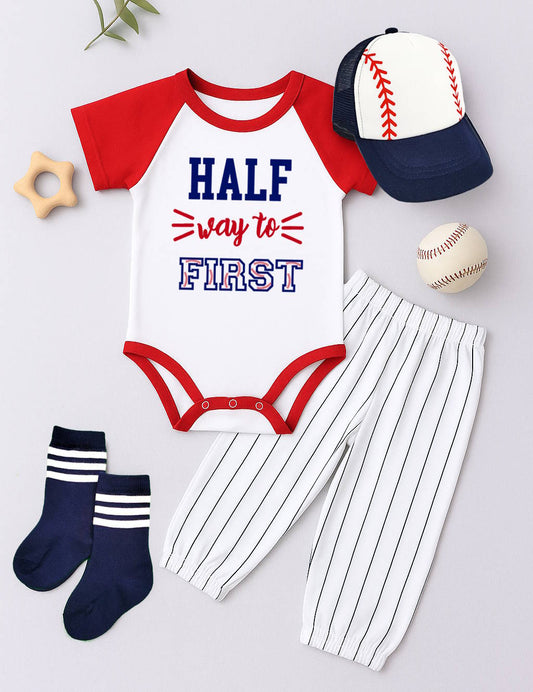 Half Way To First 6 Month Baseball Birthday Outfit
