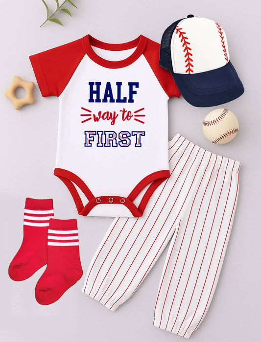 Half Way To First 6 Month Baseball Birthday Outfit