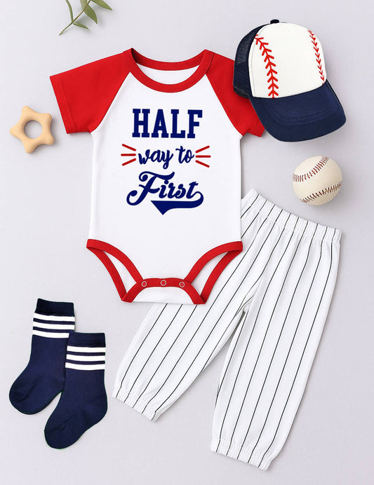 Half Way To First 6 Month Baseball Birthday Outfit