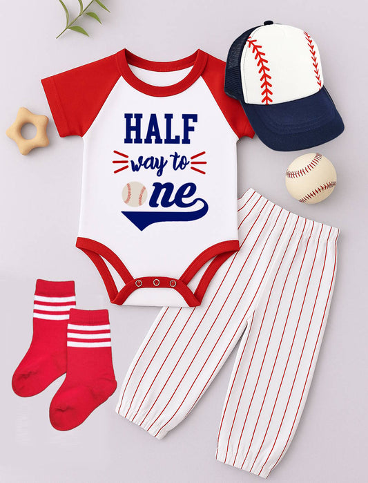 Half Way To One 6 Month Baseball Birthday Outfit