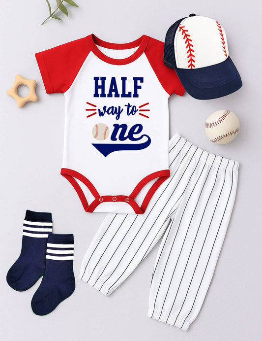 Half Way To One 6 Month Baseball Birthday Outfit